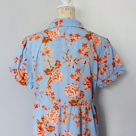 Ditsy Collared Sun Dress Pastel Blue - Picture 3 of 5